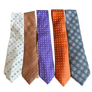 Set of 5 David Donahue Silk Ties Orange White Blue Purple